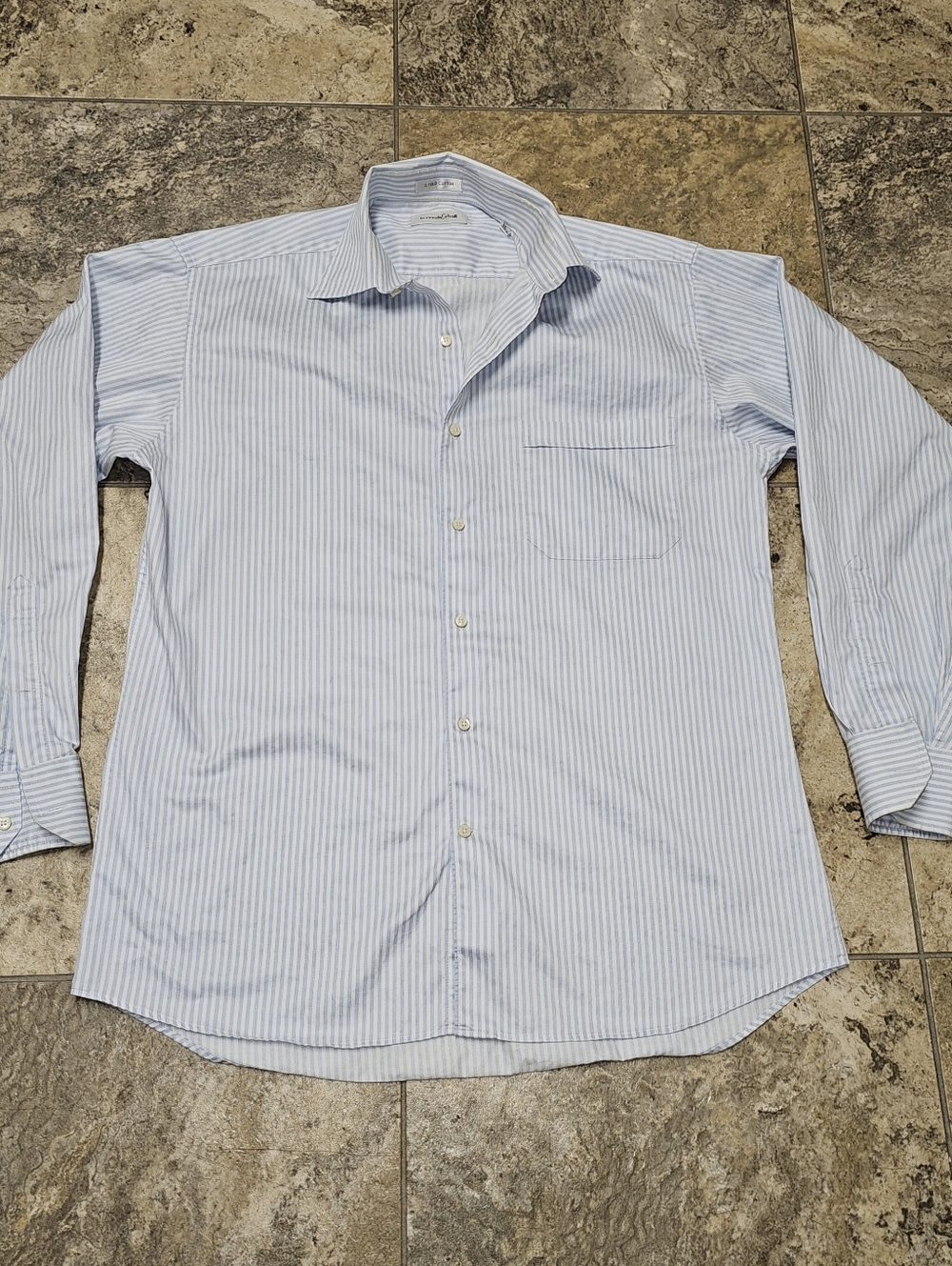 Beecroft & bull 2 fold cotton mens dress blue white striped button up shirt 15.5